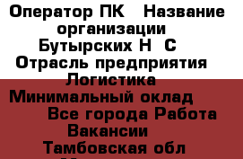 Оператор ПК › Название организации ­ Бутырских Н. С. › Отрасль предприятия ­ Логистика › Минимальный оклад ­ 18 000 - Все города Работа » Вакансии   . Тамбовская обл.,Моршанск г.